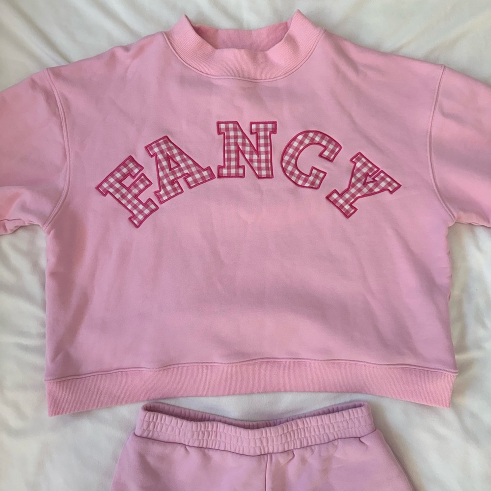 Pink Fancy Boutique Gingham Mock neck Sweatshirt and Shorts Set